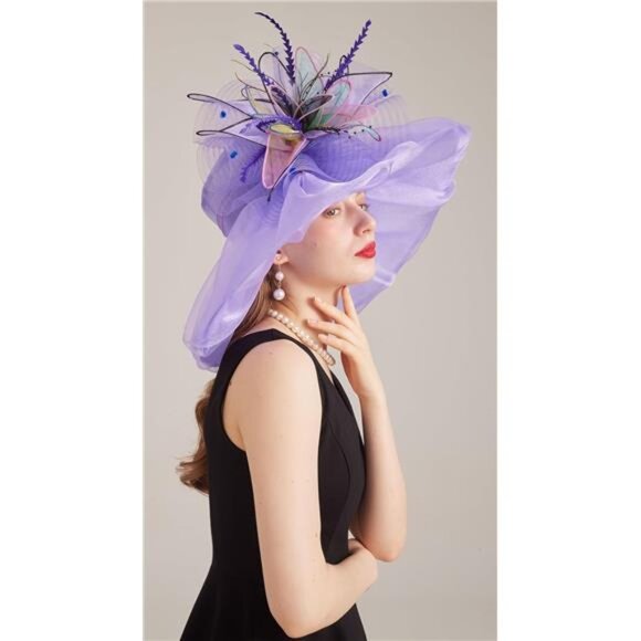Women's Kentucky Derby Church Dress Hat 05 Lightpurple - Picture 7 of 7